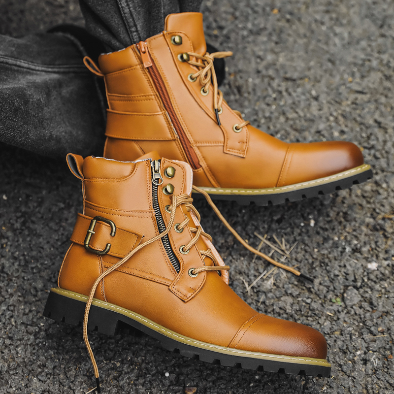 Men Shoes Oxford - Quality Men Leather Boots Metal Double
