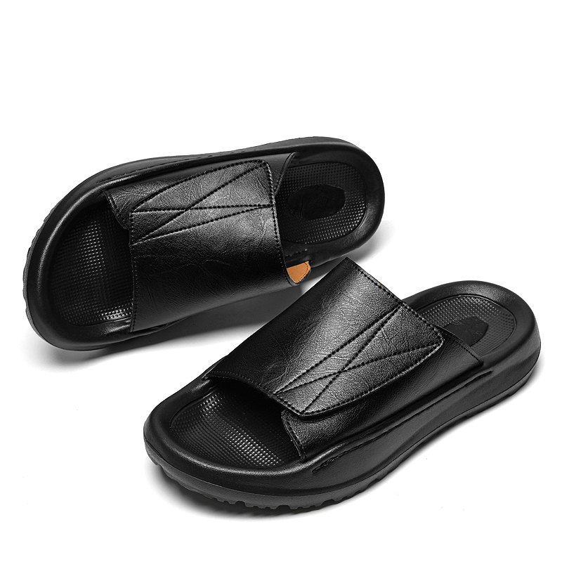 Men's Casual Leather Slippers  - Men Shoes Velcro のレビューと価格