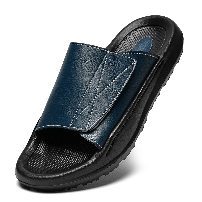 Easy-top Leather Slide Slipper - Men'S Shoes With Velcro のレビューと価格