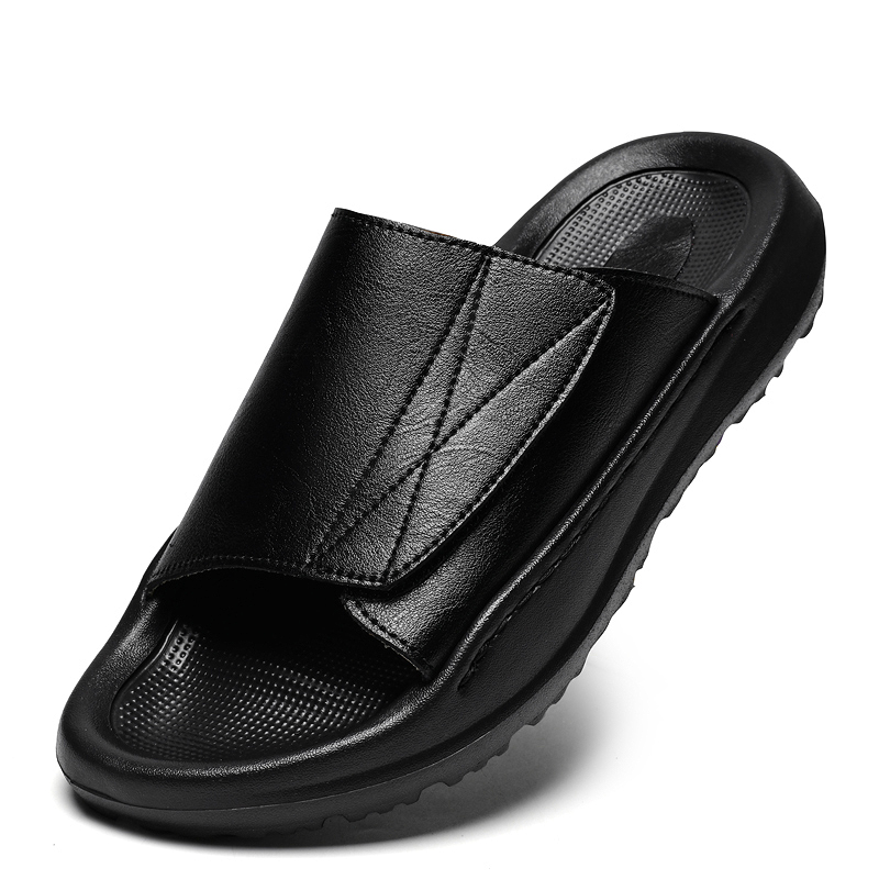 Easy-top Leather Slide Slipper - Men'S Shoes With Velcro のレビューと価格