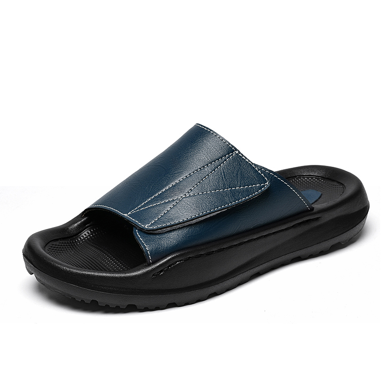 Easy-top Leather Slide Slipper - Men'S Shoes With Velcro のレビューと価格