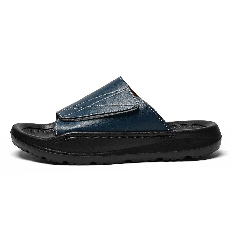 Easy-top Leather Slide Slipper - Men'S Shoes With Velcro のレビューと価格