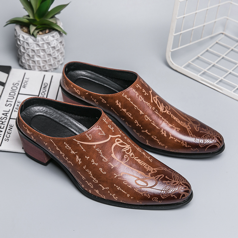 Men Brown Leather Mules Slippe - Men Shoes Office のレビューと価格
