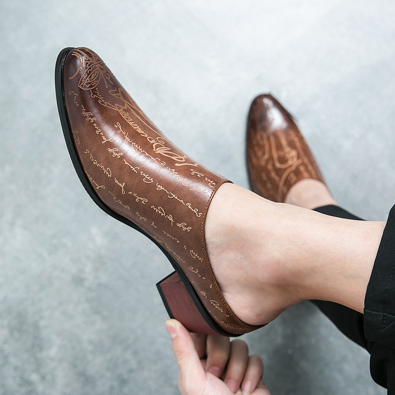 Men Brown Leather Mules Slippe - Men Shoes Office のレビューと価格