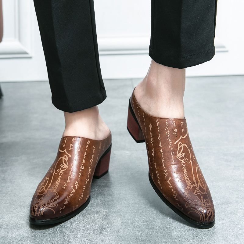 Men Brown Leather Mules Slippe - Men Shoes Office のレビューと価格